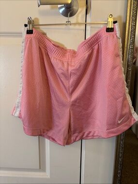 Nike Pink Mesh Athletic Shorts with White Trim